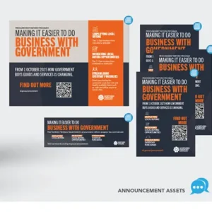 Campaign posters, digital banners and promotional assets developed for the NTG Procurement Reform Program.