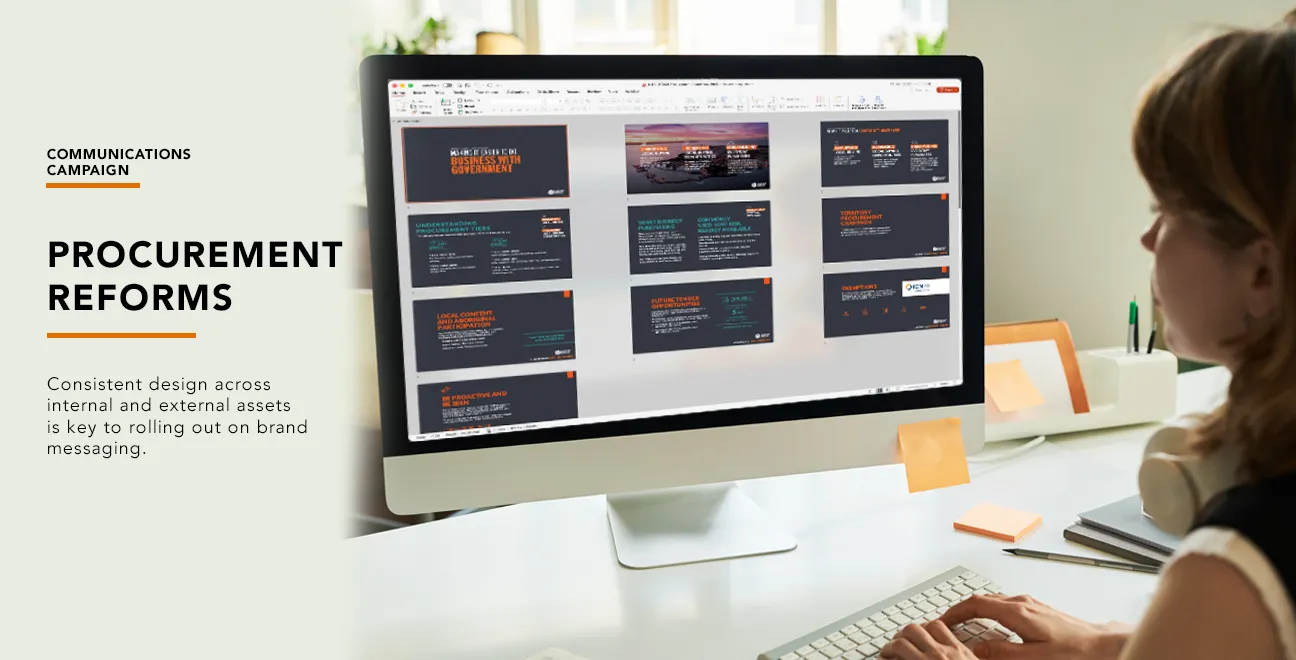 Northern Territory Government procurement reforms communications plan showing coordinated print, digital, web and staff communication materials