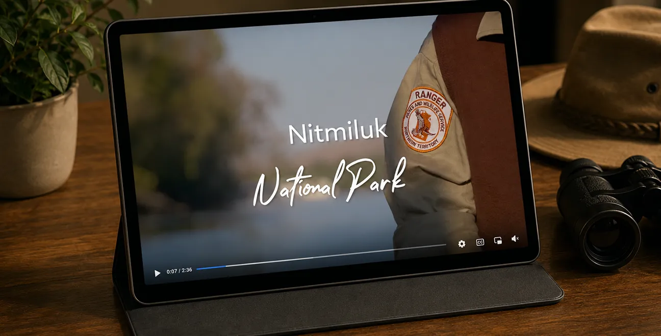 NT Parks and Wildlife recruitment video for Nitmiluk National Park displayed on a tablet