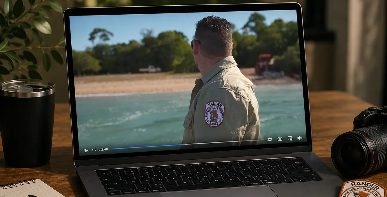 NT Parks and Wildlife ranger recruitment video displayed on a laptop