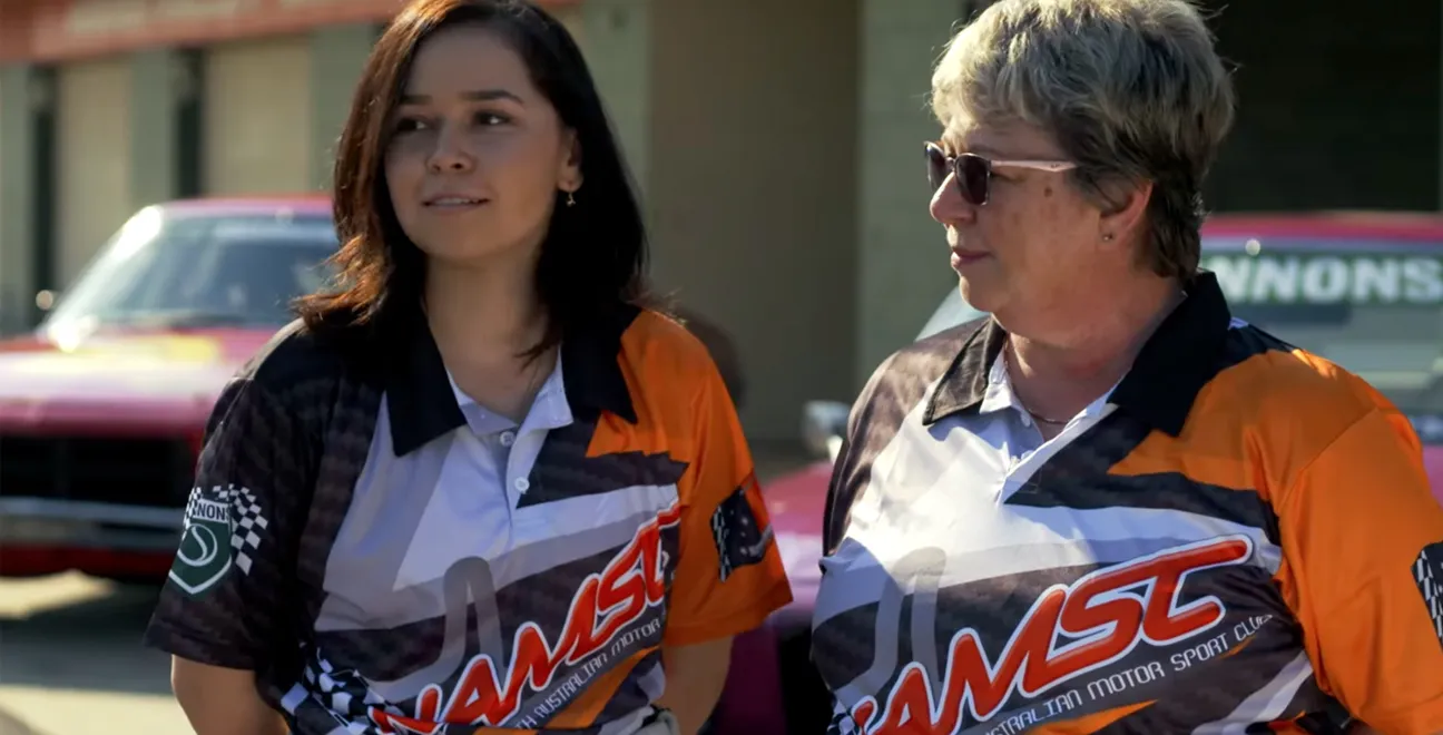 #ShePlaysNT Campaign #ShePlaysNT ambassadors Angela and Olivia representing a mother-and-daughter stock car racing team